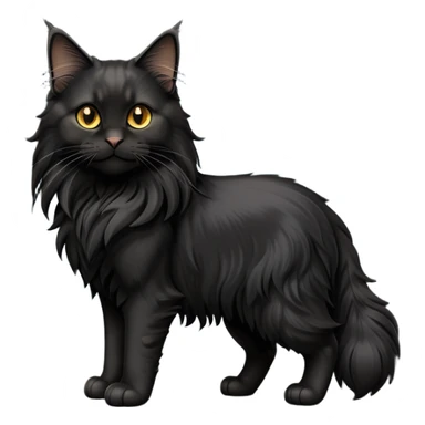 cinematic-black-maine-coon-cat-full-body-on all fours-emoji,-head-tilted-playfully-and-inquisitively,-sleek-solid black-fur,-simplified-yet-adorable-features,-highly-detailed,-glowing-with-a-warm,-friendly-glow -simplified-yet-realistic sticker