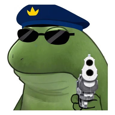 with gun, sun glasses, and french hat sticker