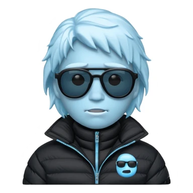 frozen ice face emoji wearing puffer jacket and cool blacked out shades, rap style underground aesthetic sticker
