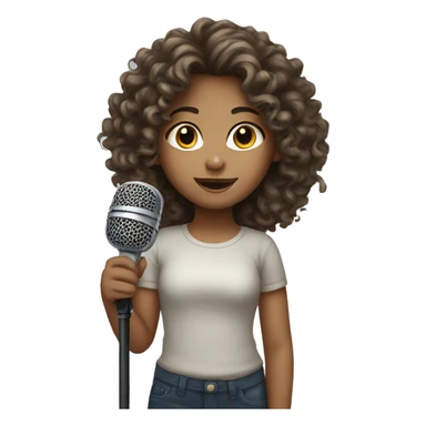young girl, curly hair, microphone sticker