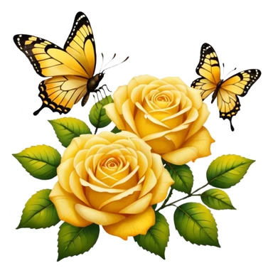 Afremov-style painting of yellow roses and butterflies sticker
