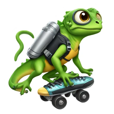 lizard wearing a jetpack and rollerskates sticker