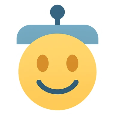 smiley AI emoji, flat color icon style, minimal and approachable, digital vibe sticker