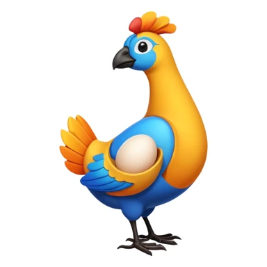 A 3D cartoon Sankofa bird with its head turned backward holding an egg in its beak, symbolizing learning from the past, vibrant colors, smooth lighting, Memoji-style rendering. sticker