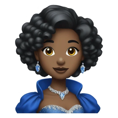 A young black princess with a royal blue dress and gloves, with black puffy hair with diamond hair accessories,and diamond jewelry sticker