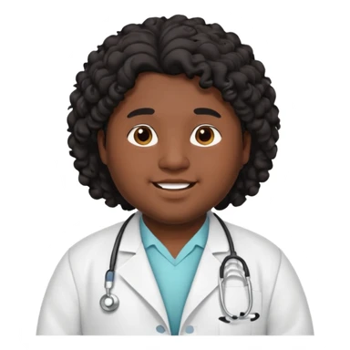 a young chubby male doctor with black long curly hair and cheerful face without gpasses sticker