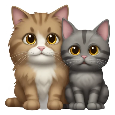 A gray fluffy cat hugs a striped lop-eared brown cat. The brown cat is unhappy sticker