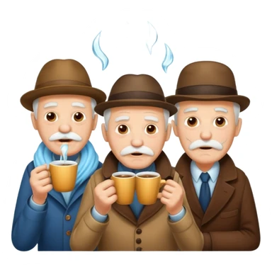 Three old men shivering in the cold, with icicles on their moustaches, drinking coffee sticker