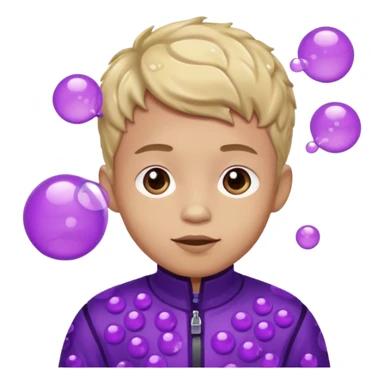 Kids in Fruit Clothes 
A boy in a grape outfit with round purple bubbles. 




































 sticker