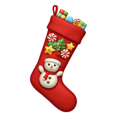 A cozy old-timey Christmas stocking full of vintage toys and candy sticker