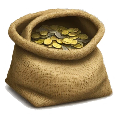 old small dark open jute bag full of coins sticker