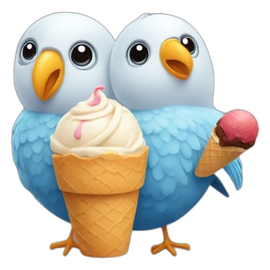 A bird with a icecream and a baby sticker
