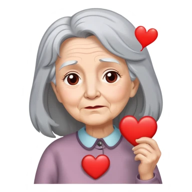Happy old lady with long hair, heart thought bubble sticker