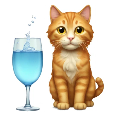 Ginger cat long hair, with water glass in hand  sticker