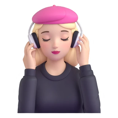 girl wearing a pink beret and AirPods Max headphones, listening to music with closed eyes sticker