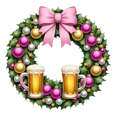 Christmas wreath pink and gold with baubles as beers sticker