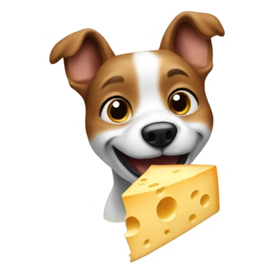 mischievous dog eating cheese sticker