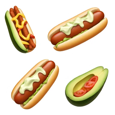 hotdog with smash avocado, diced tomato, and zigzagging mayonnaise  sticker