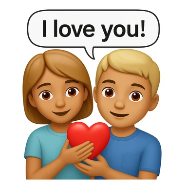 Add a speech bubble with the greeting 'I love you!' to the image, keeping the emoji style happy and affectionate sticker
