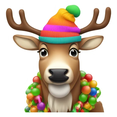 Reindeer with hat drinking juice sticker