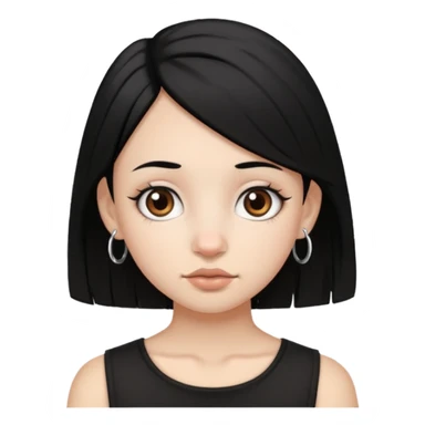 Franja, cabelo preto,cor de pele branca,pirceng de argolinha no nariz,olhos grandes castanhos sticker