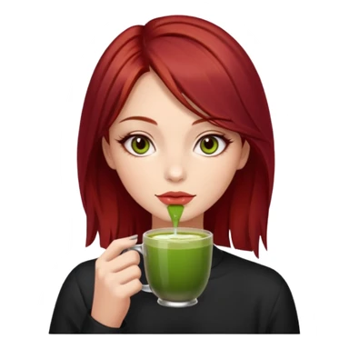 beautiful brunette with slightly cherry red tinted hair , with dark hazel eyes (let's call her kami), sipping matcha sticker