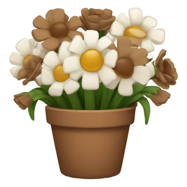 bouquet of brown and white flowers in a pot sticker