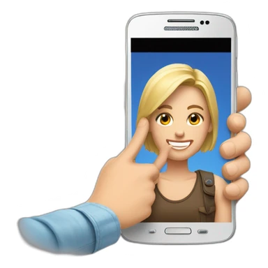 Rubia con celular motorola en la mano sticker