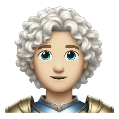 white androgynous guy white long curly hair armor blue eyes sticker