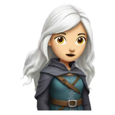 Girl with white hair, wearing medieval clothing looking annoyed sticker