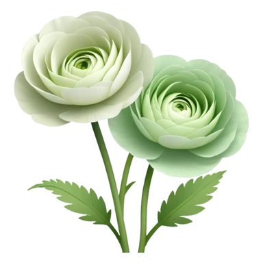 Two white and light green Ranunculus flowers with no leaves sticker