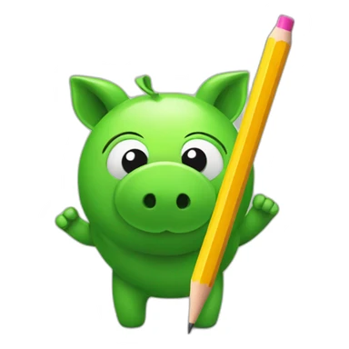 green piggy holding a pencil sticker