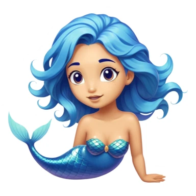Cinematic Realistic Blue Hair Mermaid Portrait, head tilted playfully and inquisitively, showcasing a delicate, tropical form with finely detailed, flowing blue hair contrasting beautifully against her sun-kissed tanned skin. Her bright, curious eyes sparkle like sea gems under warm filtered light, rendered with lifelike clarity and soft underwater illumination—capturing the essence of a spirited mermaid poised to dance playfully amidst coral reefs. sticker