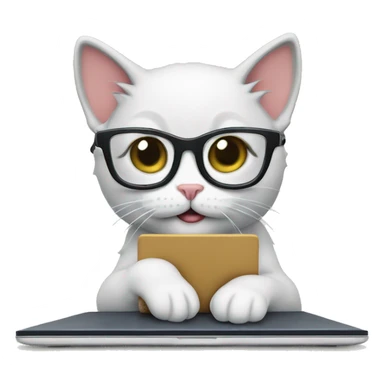 Kitten wearing glasses using a laptop to trade stock market sticker