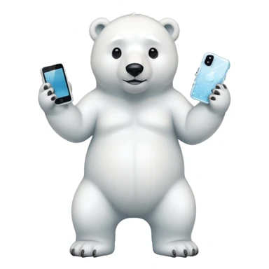 Serious Polar Bear standing full body with iphone in hand  sticker