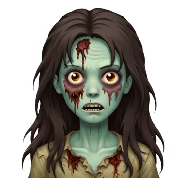 Zombie woman with wavez, dark brown long hair (not thick or voluminous sticker