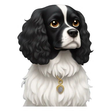 Small completely black king spaniel with black fur on his whole face and white fur on chest sticker