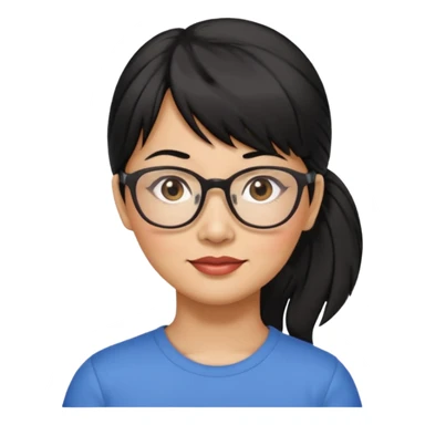 filipino woman black hair in one pony tail with straight bangs and big glasses, 50 yr old sticker
