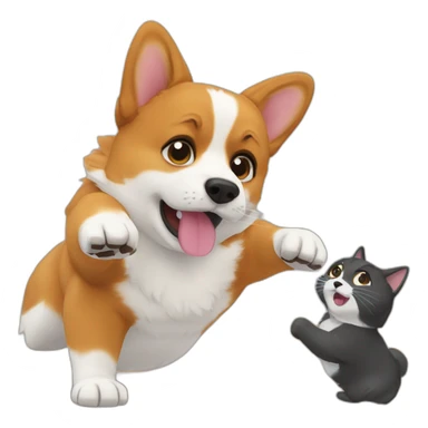 corgi fight with cat sticker