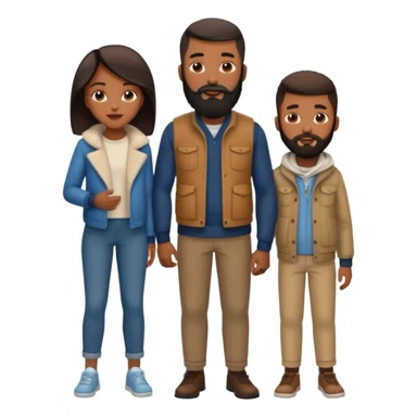 A loving black family of 4, with a mother, a father with a full beard, a son with a no facial hair and daughter, all dressed in urban chic clothing sticker