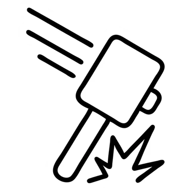 stylized icon of a sledgehammer being swung, action effect, dynamic motion lines sticker