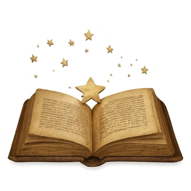 Make the open yellow book with sparkles look old and worn, with a faded cover and vintage details, keeping the background transparent. sticker