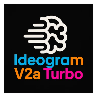 make a non gradient solid but colorful text of "Ideogram V2a Turbo", black background, add this logo too, make it good art for this sticker