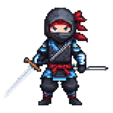 Pixel art anime ninja character with sword sticker