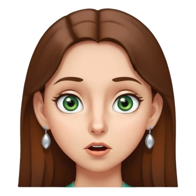 girl with gray-green eyes, brown hair, earrings, mole on cheek, surprised emotion sticker