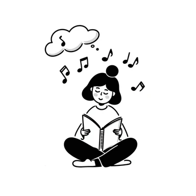 Girl sitting cross-legged reading notes in a spiral notebook sticker