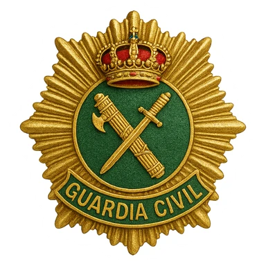 Guardia Civil badge, Spanish police emblem, gold and green, detailed, no background sticker