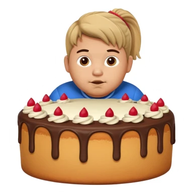 chubby mexican boy with pony tail coming out of giant cake sticker