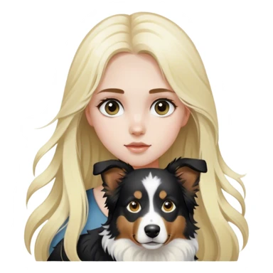 pale girl with light eyes and long blonde hair and black white Australian shepherd. sticker