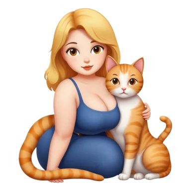 Hot curvy girl with super cute cat sticker